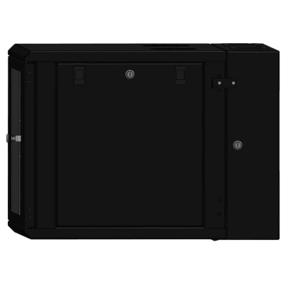 Gabinete Rackeable / 09 Unidades / Pared 19 Pulgadas / Puerta de Cristal / Acero Calibres 18-22 / Carga 80 kg / Dimensiones 634x632x468 mm (25x24.9x18.4 in) / Abatible 120° / Ventilación