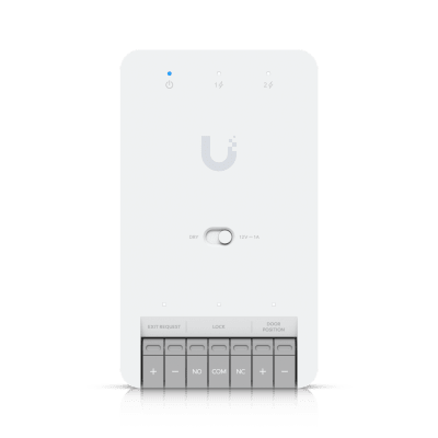 Centro de Control de Acceso Compacto Ubiquiti UniFi / Terminal de Bloqueo 12V / Entradas Adicionales Sensor y Botón / Alimentación PoE++ / Conexión para Dos Lectores o Cámaras / Uso Interior