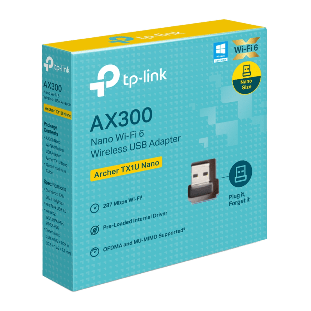 Adaptador USB Inalámbrico AX300 / Wi-Fi 6 2.4 GHz / 287 Mbps / Nano Size / OFDMA y MU-MIMO / Driver Pre-cargado / WPA2-PSK