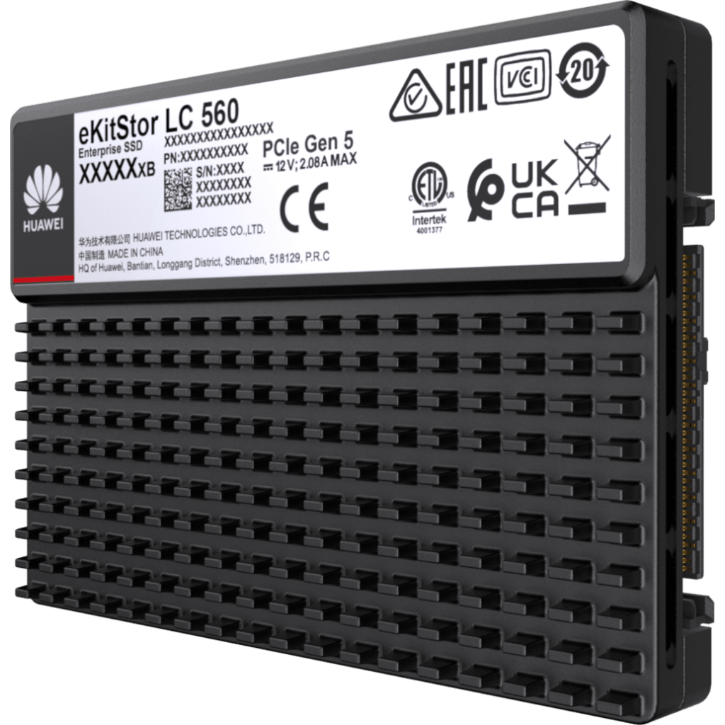 Unidad de Estado Sólido (SSD Huawei eKitStor LC 560) Empresarial de 15.36 TB / NVM2 2.0 / U.2 de 2.5'' / PCle 5.0 x4 / 14,800 MB/s Lectura / 4,500 MB/s Escritura / Entrenamiento de IA y Almacenamiento Masivo de Datos