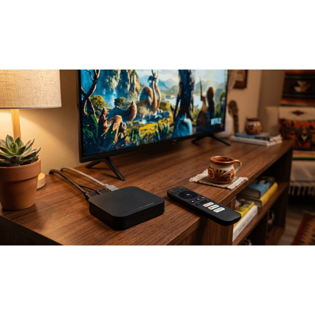 STB 4K Android con Google TV / Alto Rendimiento / Conexión Wi-Fi y por Cable / Control Remoto Bluetooth / Salida HDMI / APP Hik Connect Pre-instalada / Software de Gestion para ISPs/ Para modo desarrollador leer la nota en la descripcion