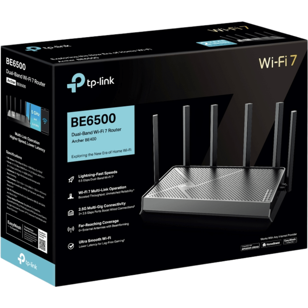 Router Wi-Fi 7 Doble Banda / BE6500 / 6.5 Gbps / 2 Puertos 2.5 Gbps / 6 Antenas Externas / EasyMesh / HomeShield