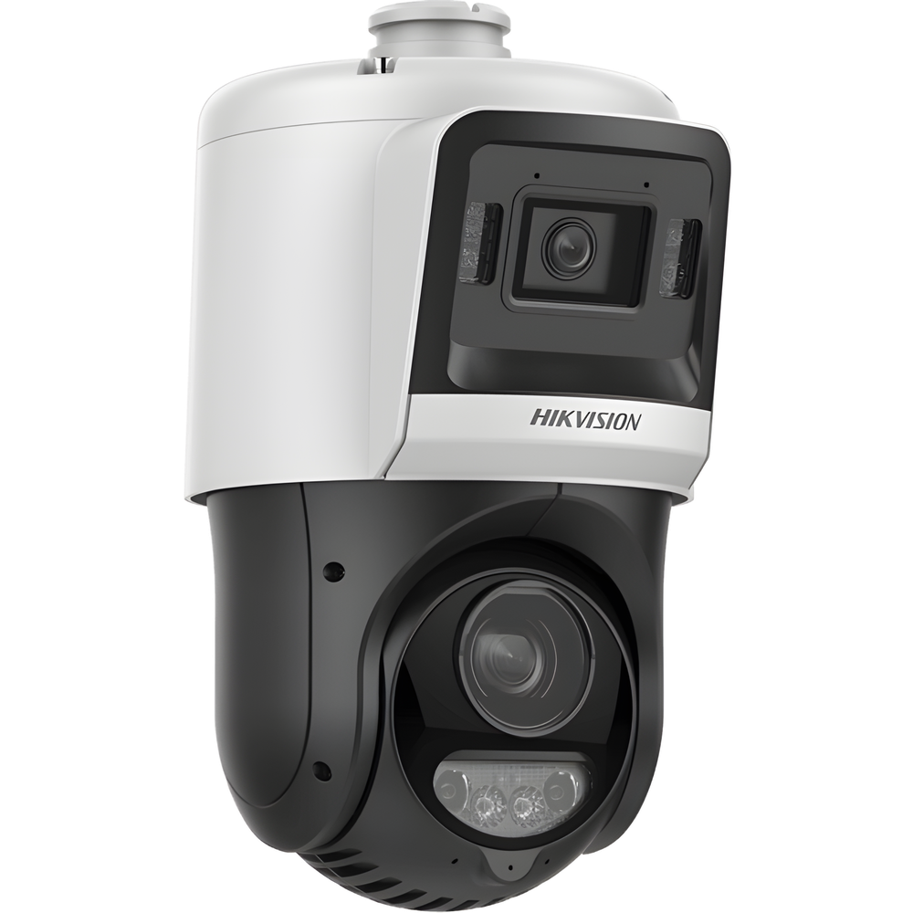 [TandemVu] Domo PTZ IP 4 Megapixel + Cámara Fija 4 Megapixel / 15X Zoom / 100 mts IR + 30 mts Luz Blanca / IP67 / ACUSENSE / PoE+ / 2 Micrófonos Integrados y Bocina / Alerta Audible y Luz Estroboscopica / Alarmas I/O / DARKFIGHTER / Micro SD