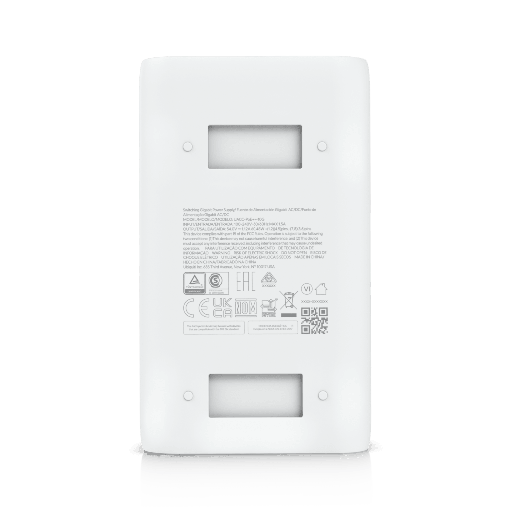 Adaptador PoE++ / 54V DC @ 1.12A / hasta 60W / Puertos 10 GbE / Protección de Sobretensiones