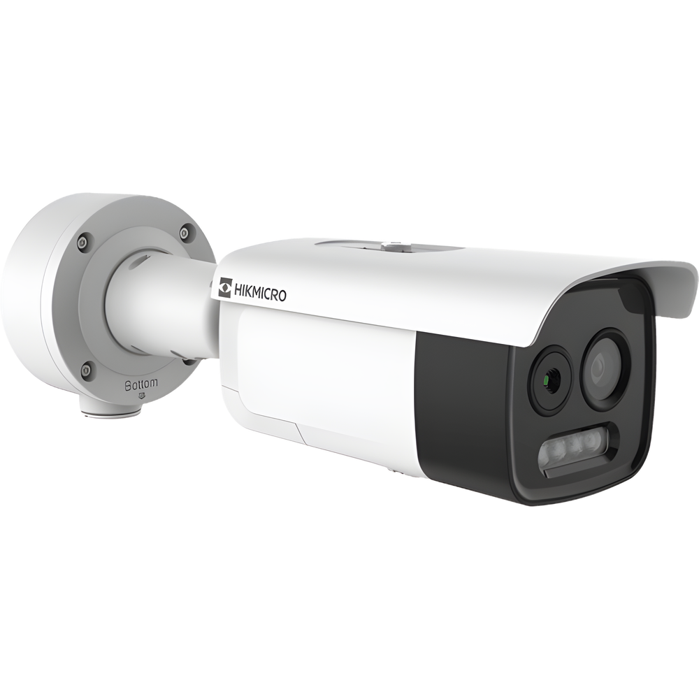 (HIKMICRO) Cámara Bala IP Bi-Espectral  / Térmica (256 X 192 / 3.6 mm) + Óptica (5 MP / 4.3 mm) / GUANLAN AI / Detección Térmica de Incendios y Humos / Medición de Temperatura -20°