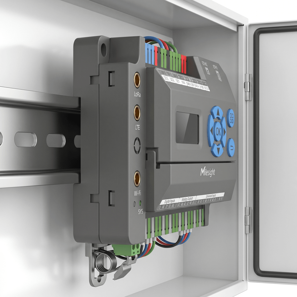 Gateway IoT LoRaWAN para Automatización de Edificios / Quad-Core 1.5 GHz / 8 Canales LoRaWAN / 2,000 Dispositivos / Edge Computing / 4G LTE / KNX + BACnet + Modbus / RS485 + M-Bus