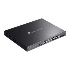 Switch Omada L3 SDN Administrable / 24 puertos PoE af/at Gigabit y 4 puertos SFP+ / Presupuesto PoE 720W / Funciones RIP, VRRP, Servidor DHCP / Administración centralizada OMADA / Fuente Redundante