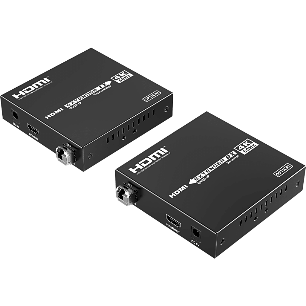 Extensor HDMI sobre IP | 4K60Hz | Fibra Óptica 40 km (24.85 mi) | 18 Gbps | HDMI 2.0 | HDCP 1.4/2.2 | IR | Protección ESD