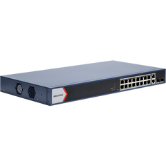 Switch PoE+ / Administrable / 16 puertos 1000 Mbps PoE+ / 2 Puertos 1000 Mbps Uplink / 2 Puertos SFP de Uplink /  Configuración Nube Hik-Partner Pro / Modo Extendido hasta 300 metros / 230 W