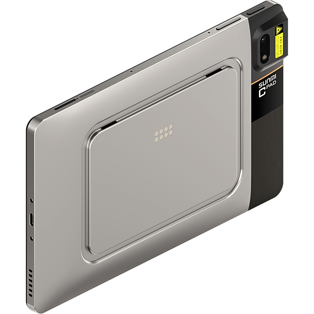 Tableta Comercial / SUNMI CPAD8.7SCAN / Pantalla 8.7 pulgadas / Escáner Láser 2D Profesional / Procesador Qualcomm Octa-Core 2.4 GHz / 8 GB RAM + 128 GB ROM / Wi-Fi 6E + Bluetooth 5.3 / NFC SoftPOS / Lector Huellas / SUNMI OS 4.0