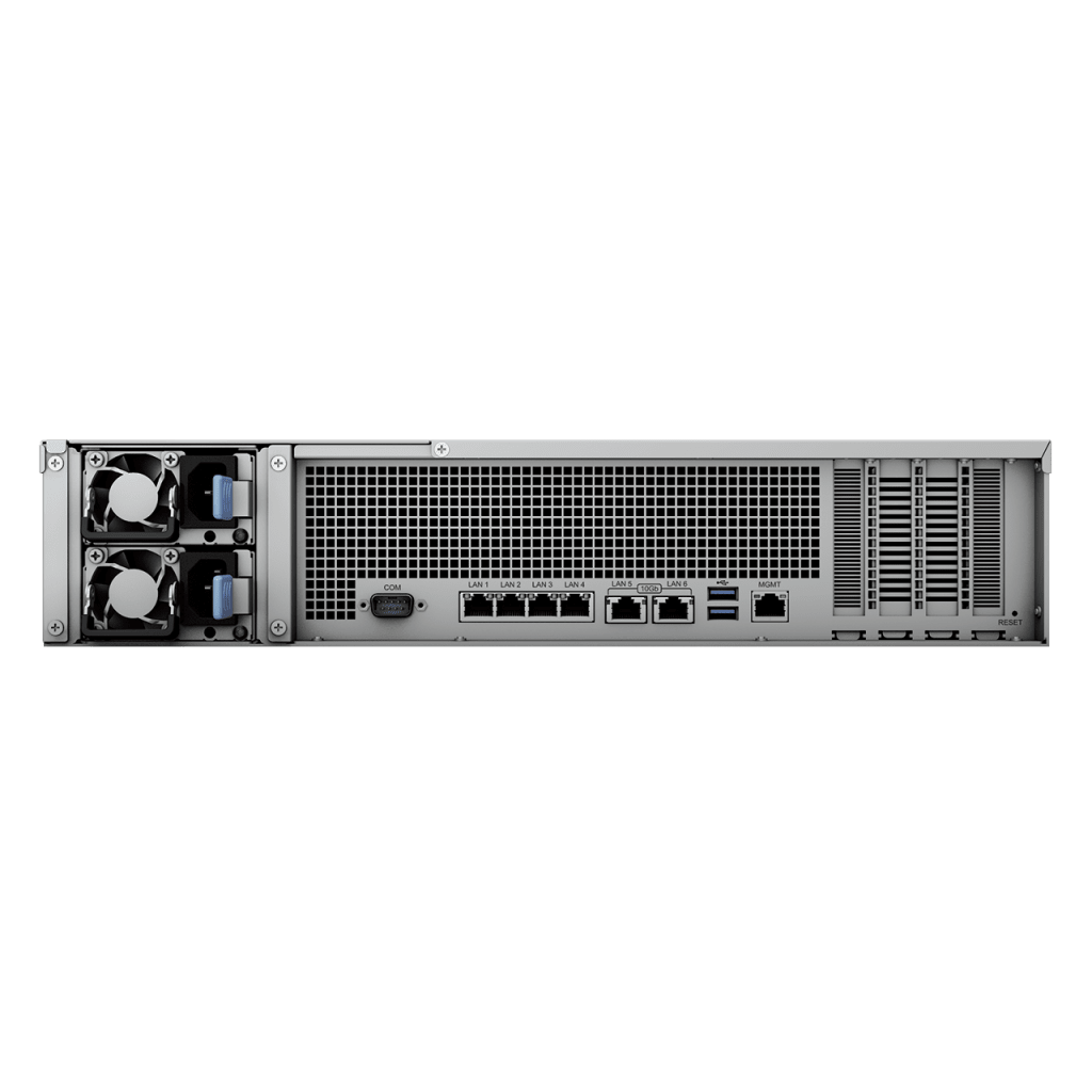 Servidor de Almacenamiento FlashStation FS3410 | 24 Bahías SSD SATA 2.5" | Intel Xeon D-1541 8 Núcleos | 16 GB RAM (Ampliable a 128 GB) | 356,500 IOPS Lectura | 129,400 IOPS Escritura | 4 Puertos 1GbE + 2 Puertos 10GbE