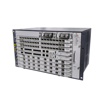 OLT Modular tipo Chasis GPON/XGS-PON Combo, 7 Ranuras de Servicio, Incluye 1 Tarjeta de Servicio de 16 puertos GPON