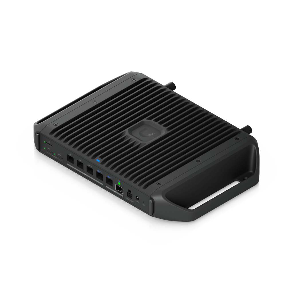 Cloud Gateway Industrial Rugerizado sin Ventilador con Puertos 10 GbE, 350W de Potencia Total para Despliegues PoE de Alta Densidad, Enrutamiento Avanzado y Almacenamiento microSD para Aplicaciones UniFi