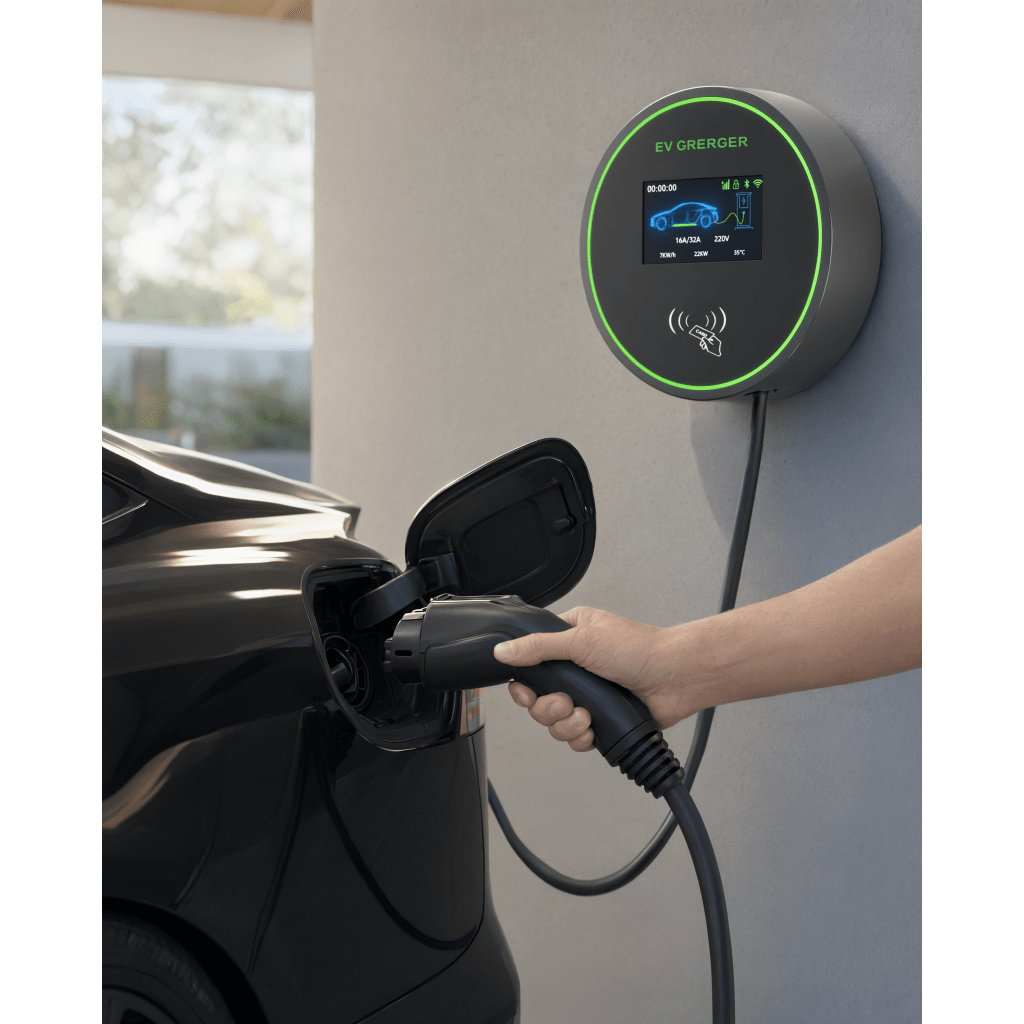 Estación de Carga para Vehículos Eléctricos / 48 A / 11.5 kW / Conector Tipo 1 (SAE J1772) / 220-250 V Monofásico / Pantalla LCD 4.3 in (10.9 cm) / Cable TPU 5 m (16.4 ft) / Plug and Play / APP Móvil / RFID / Carcasa Alu