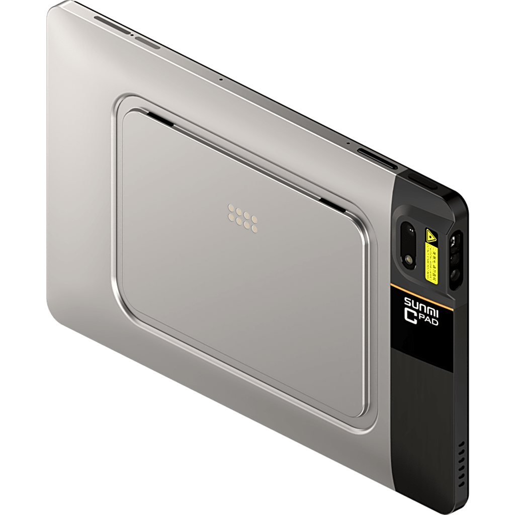 Tableta Comercial / SUNMI CPAD8.7SCAN / Pantalla 8.7 pulgadas / Escáner Láser 2D Profesional / Procesador Qualcomm Octa-Core 2.4 GHz / 8 GB RAM + 128 GB ROM / Wi-Fi 6E + Bluetooth 5.3 / NFC SoftPOS / Lector Huellas / SUNMI OS 4.0