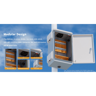 Gabinete de Acero Ventilado para Exterior con Rieles DIN y 4 Placas Laterales para Montaje de Equipos por Fuera