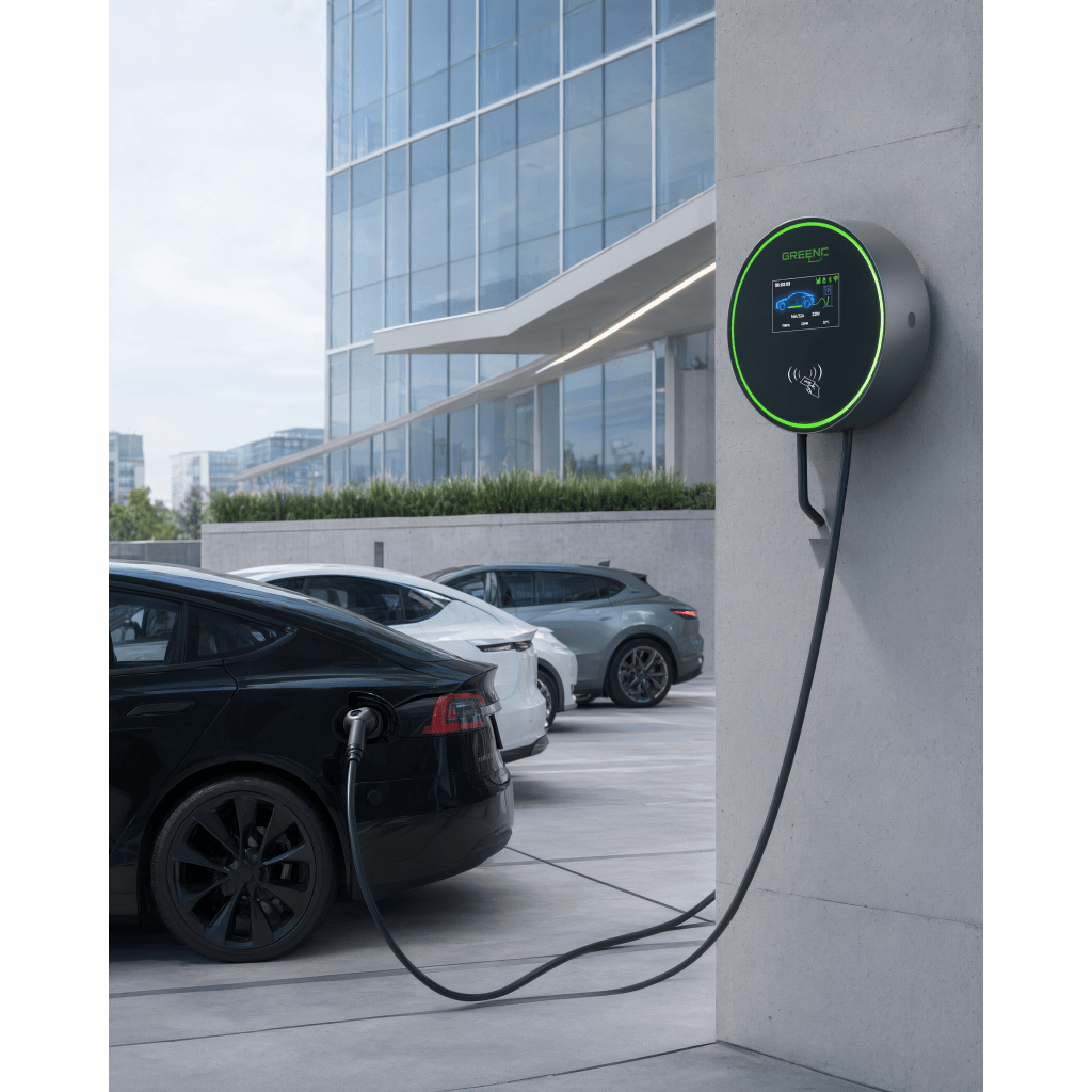 Estación de Carga para Vehículos Eléctricos / 48 A / 11.5 kW / Conector Tipo 1 (SAE J1772) / 220-250 V Monofásico / Pantalla LCD 4.3 in (10.9 cm) / Cable TPU 5 m (16.4 ft) / Plug and Play / APP Móvil / RFID / Carcasa Alu
