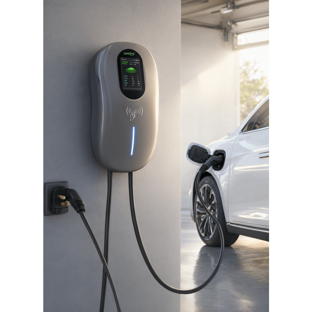 Estación de Carga para Vehículos Eléctricos / 40 A / 9.6 kW / Conector Tipo 1 (SAE J1772) / 110-240 V AC / Pantalla LCD 4.3 in (10.9 cm) / WiFi / APP / RFID / IP65 / Cable TPE 5 m (16.4 ft)