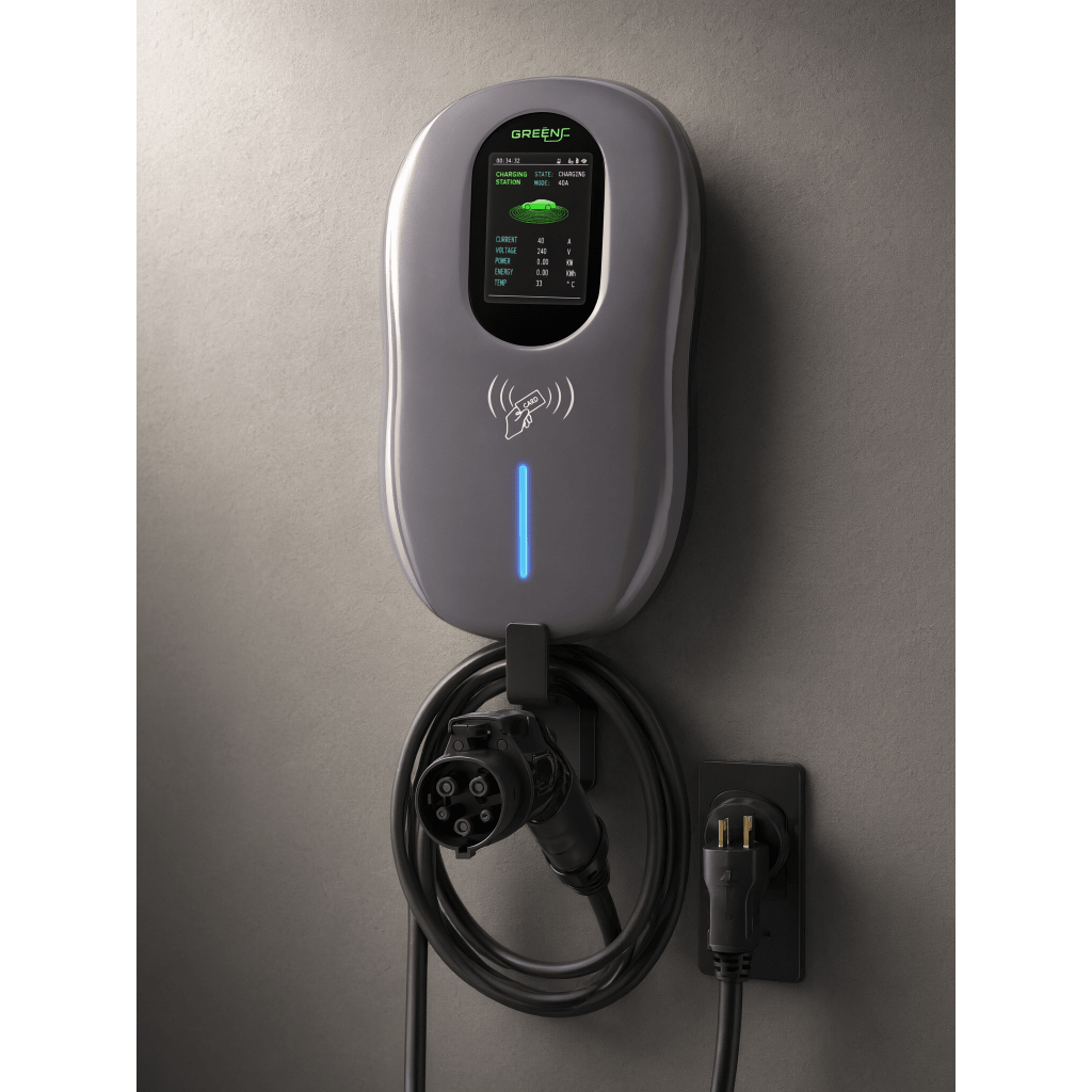 Estación de Carga para Vehículos Eléctricos / 40 A / 9.6 kW / Conector Tipo 1 (SAE J1772) / 110-240 V AC / Pantalla LCD 4.3 in (10.9 cm) / WiFi / APP / RFID / IP65 / Cable TPE 5 m (16.4 ft)