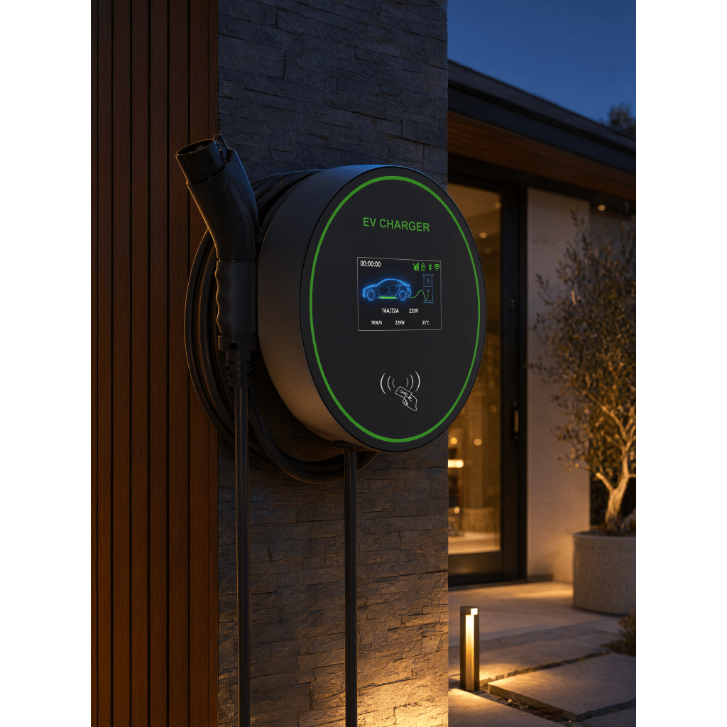 Estación de Carga para Vehículos Eléctricos / 48 A / 11.5 kW / Conector Tipo 1 (SAE J1772) / 220-250 V Monofásico / Pantalla LCD 4.3 in (10.9 cm) / Cable TPU 5 m (16.4 ft) / Plug and Play / APP Móvil / RFID / Carcasa Alu