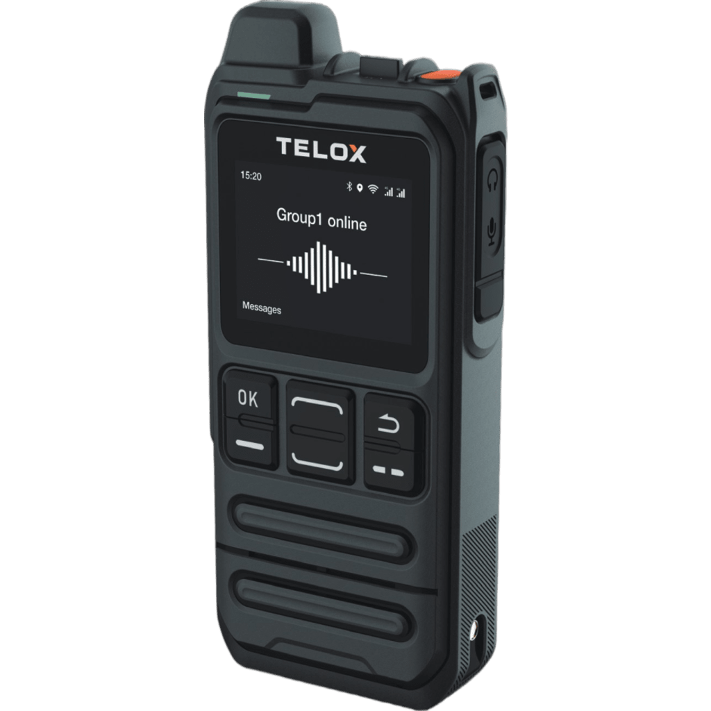 Radio PoC LTE TELOX MT100 / Tamaño de Bolsillo 113 mm / Audio 3W / IP54 / Batería 4000 mAh / Doble SIM LTE Cat.4 / Pantalla 1.77" / Android 8.1 / Compatible TASSTA