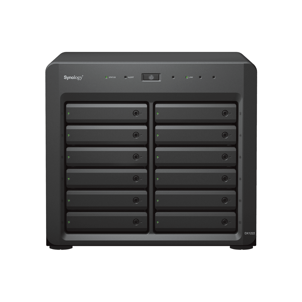 Unidad de Expansión Synology DX1222 | 12 Bahías para HDD/SSD SATA 3.5" o 2.5" | Intercambio en Caliente | Puerto Mini-SAS HD | Garantía de 5 Años.