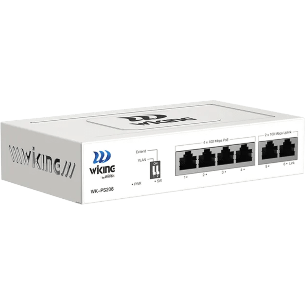 Switch no administrable PoE / Con 4 puertos 10/100 Mbps PoE af/at / 2 Puertos Uplink 10/100 MBPS / Presupuesto 45 W / PoE hasta 250 metros
