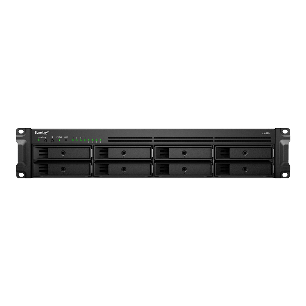 Servidor de Almacenamiento en Red RackStation RS1221+ | 8 Bahías | Expansión a 12 Bahías | CPU AMD Ryzen V1500B | 4 GB DDR4 ECC | RAID Soportado | 10/25GbE | Synology High Availability | Protección de Datos Integral.