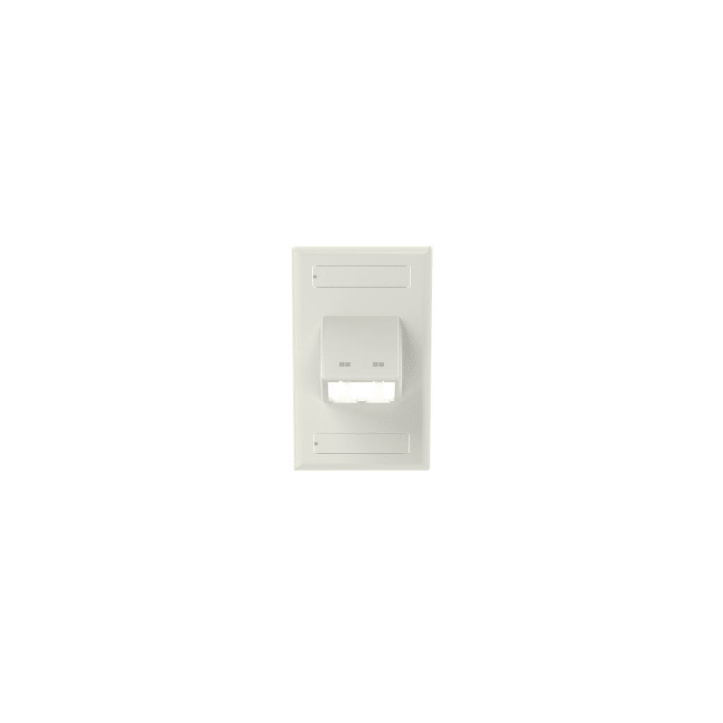 Placa de Pared Vertical Clásica, Salida Para 2 Puertos Mini-Com Inclinados, Con Espacios Para Etiquetas, Color Blanco