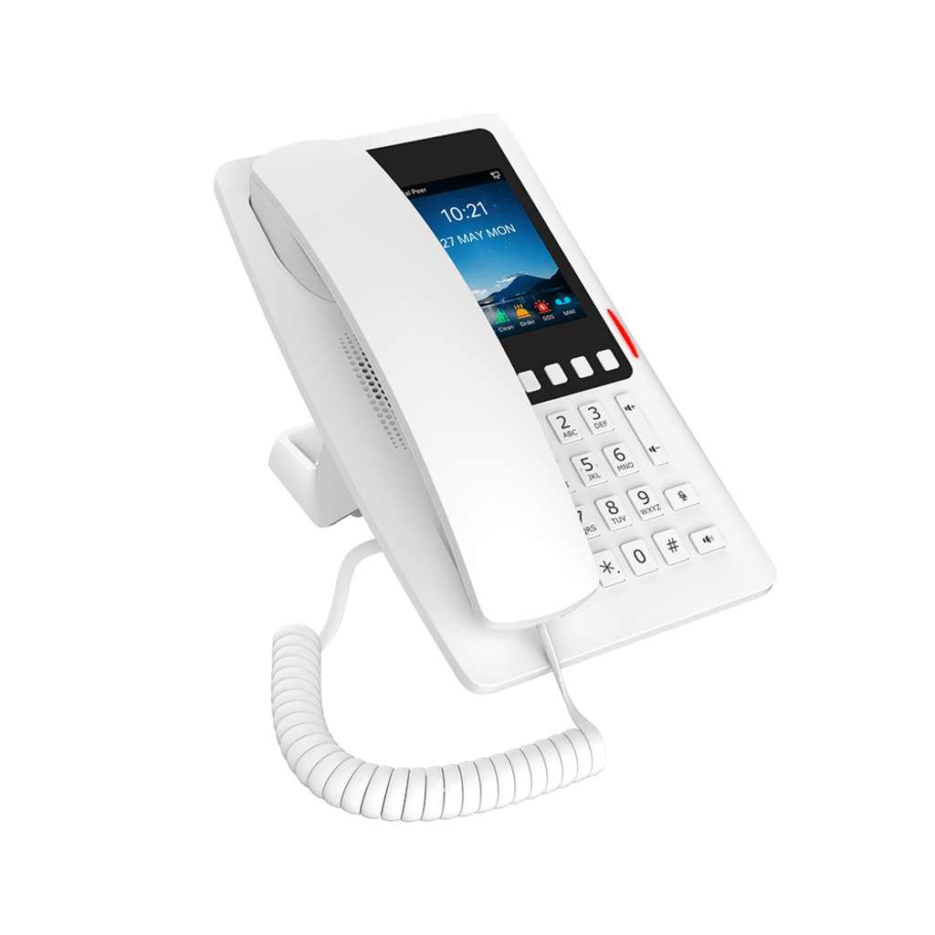 Teléfono IP Hotelero Wi-Fi 6 / Pantalla IPS 3.5" 320x480 / 2 Líneas SIP / 5 Teclas Programables / Puerto USB-A / PoE 802.3af / Audio HD / Diseño Blanco