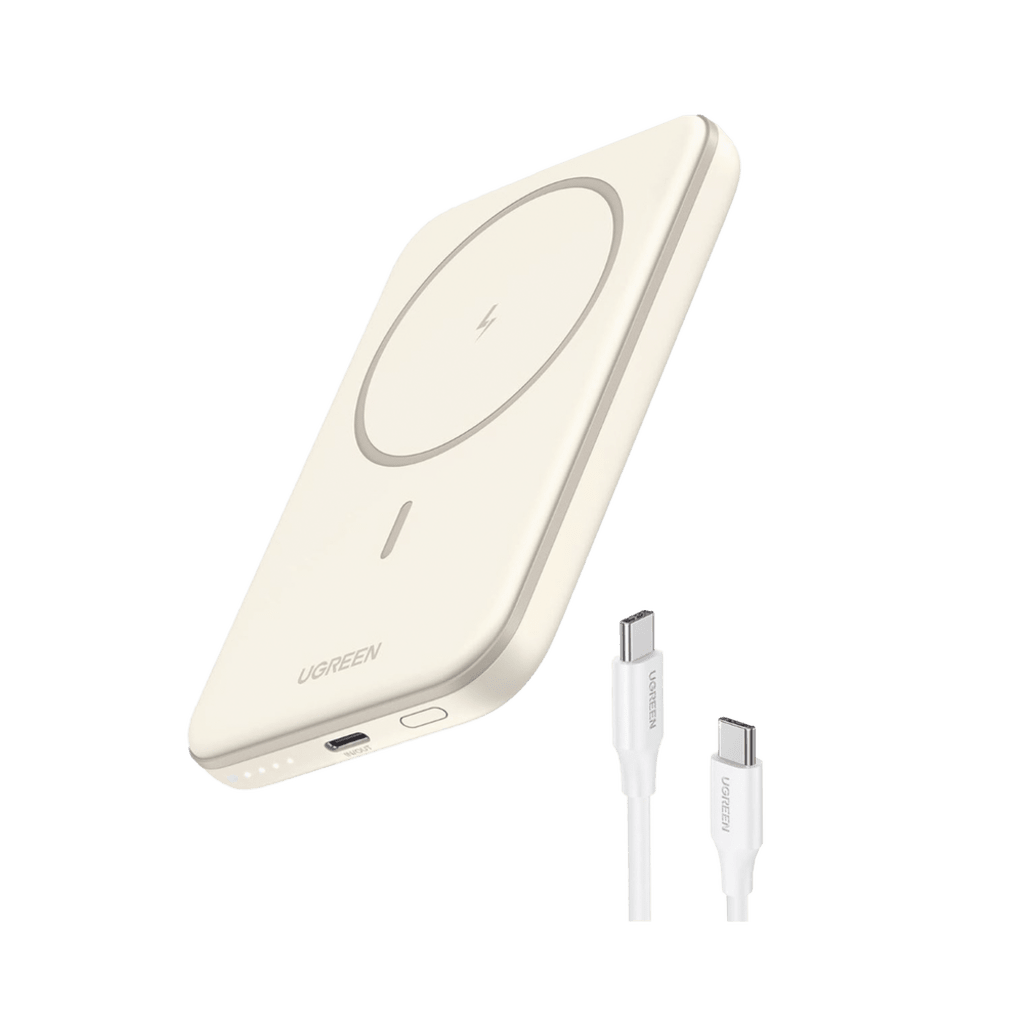Power Bank MagSafe de 5000mAh | 15W | Carga Inalámbrica y por Cable USB-C | Sistema de Protección Inteligente | Tecnología de Carga Rápida | Ultra Delgado | Ultra ligero | Compatible con iPhone 15/14/13/12 | Color Beige.