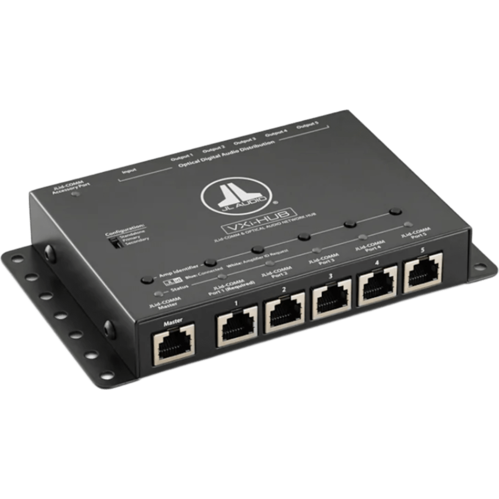Concentrador de Red de Audio Óptico / Comunicaciones JLid / Para Amplificadores VXi / Entrada Óptica Digital SPDIF / 5 VDC / Dimensiones 165 x 98 x 26 mm (6.50 x 3.86 x 1.05 in) / Garantía 2 Años