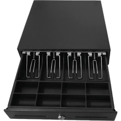 Cajón para Efectivo / Serie MK / Compacto 330 mm / 4 Billetes + 8 Monedas / Apertura RJ12 / Clips Metálicos / Punto de Venta