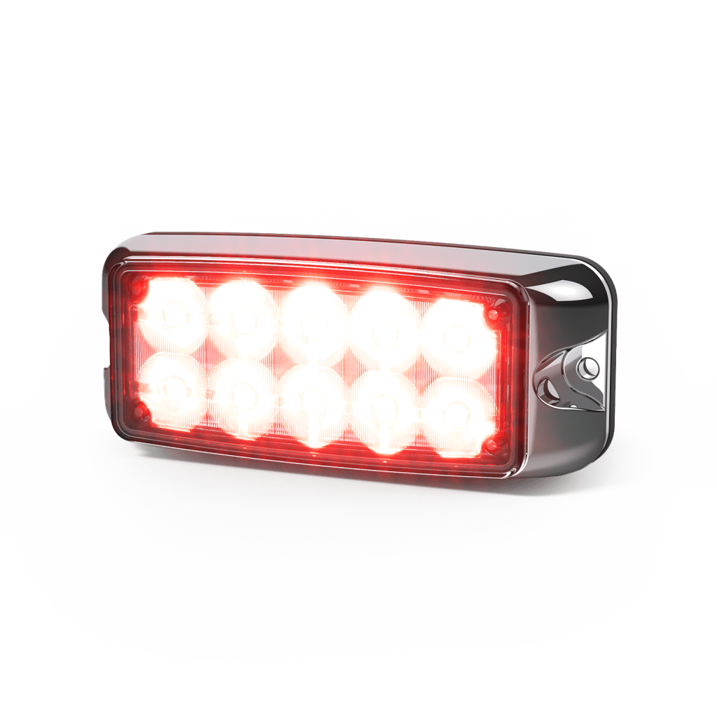 Luz de Advertencia de 5x2 Pulgadas 10 LED, Rojo/Azul, Lente Transparente, Bisel Cromado