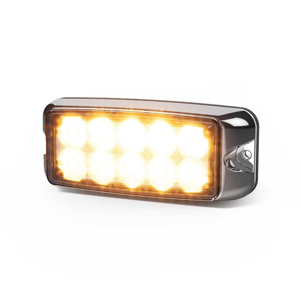 Luz De Advertencia De 5x2" 10 Led, Ámbar/Claro, Bisel Cromado, Lente Transparente