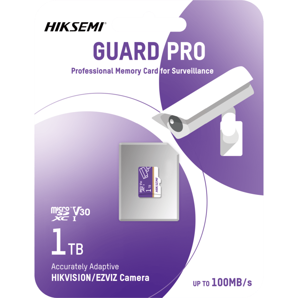 Tarjeta MicroSD 1TB / Videovigilancia 24/7 / 3D TLC NAND / Clase 10 U3 / 100 MB/s Lectura / All-Weather -25°C a 85°C / HIKSEMI GUARD PRO