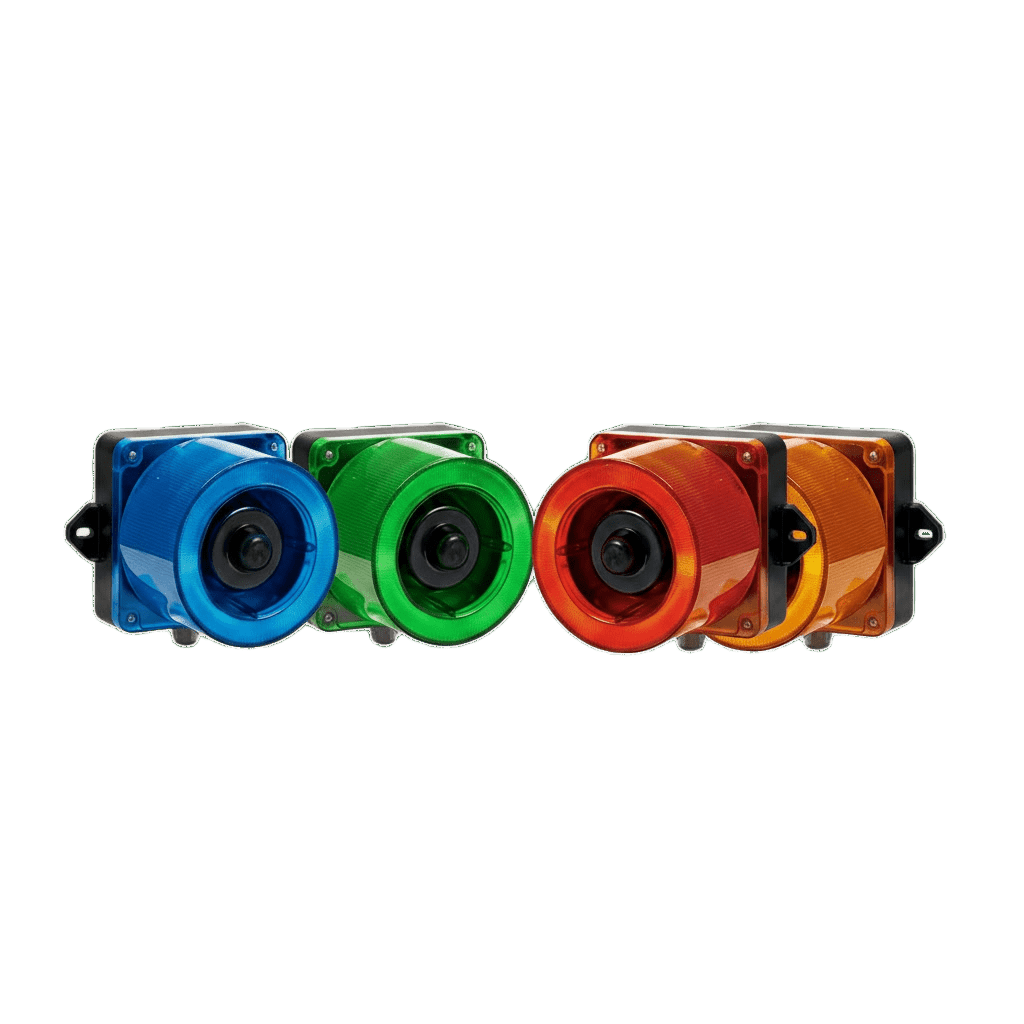 Combinacion de baliza LED color Ámbar y sirena electrónica de 31 tonos resistente a la intemperie de volumen máx. 123 dB a 12-24 VCD