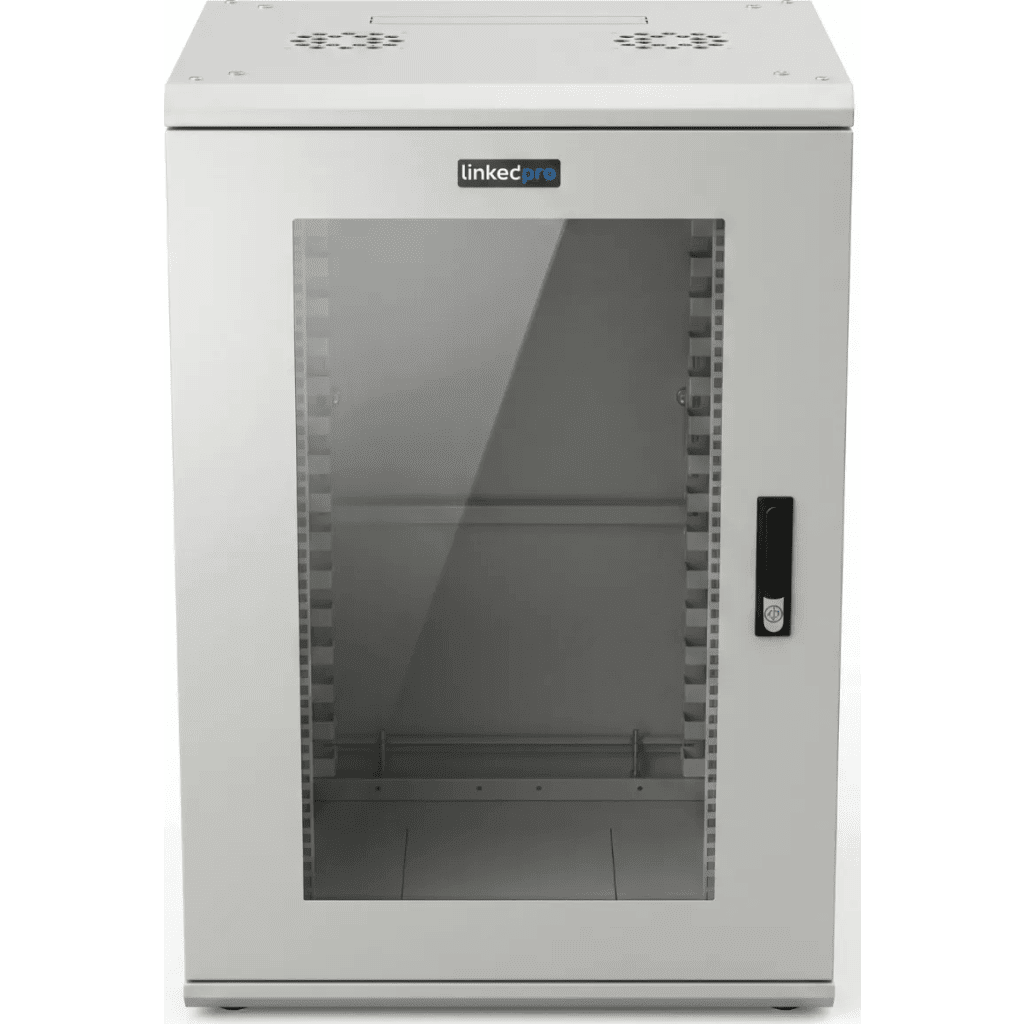 Gabinete Rackeable / 18 Unidades / 19 Pulgadas / Puerta de Cristal / Capacidad de Carga 750 Kg / Dimensiones 600x605x930 mm (23.6x23.8x36.6 in)