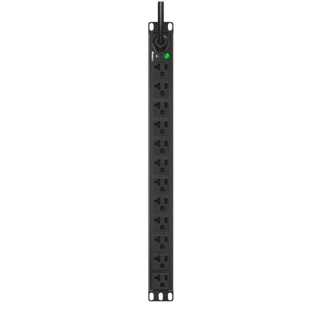 PDU ES2P Básico para Distribución de Energía, Enchufe de Entrada NEMA L5-20P, Con 12 Contactos NEMA 5-20R, Instalación Horizontal de 19in, 1UR, 20 Amp, 120 Vca