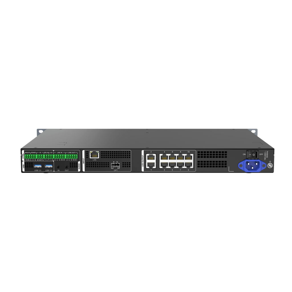 Procesador AVoIP de Doble Flujo / Transmisión Primaria InstSight y Secundaria H.264/H.265 / Decodificación Distribuida / Gestión Centralizada / Sincronización Nanosegundos / 10 Puertos Gigabit / 6.5 Millones de Píxeles /