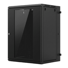 Gabinete Rack / 16 Unidades Rack (UR) / Puerta Cristal Templado / Montaje Pared / Acero Calibres 18-22 / Abatible 120° / Ventilación 120 mm