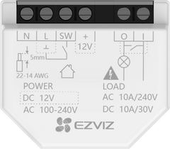 Relé Inteligente Wi-Fi, CS-T35-R100-WD, 16A 250VAC, Wi-Fi 6 y BLE, Control por App EZVIZ, Compatible con Google Assistant, Amazon Alexa y Matter, Protecciones de Temperatura y Sobrecarga