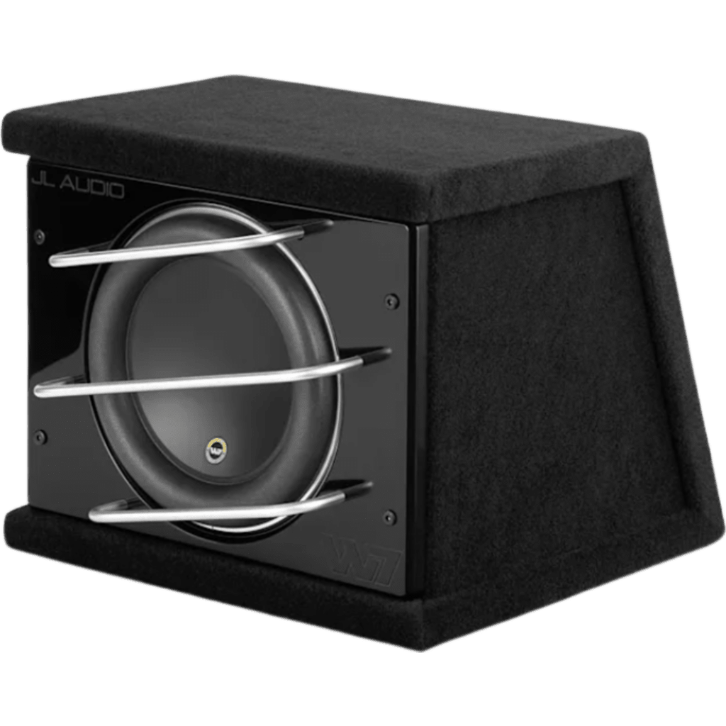 Subwoofer con Carcasa para Coche / 10″ / 750 W RMS / Impedancia 3 &Omega; / Carcasa Sellada Orientada hacia Atrás / Rejillas con Barras de Aluminio / Terminal de Conexión de 5 Vías / ProWedge W7AE
