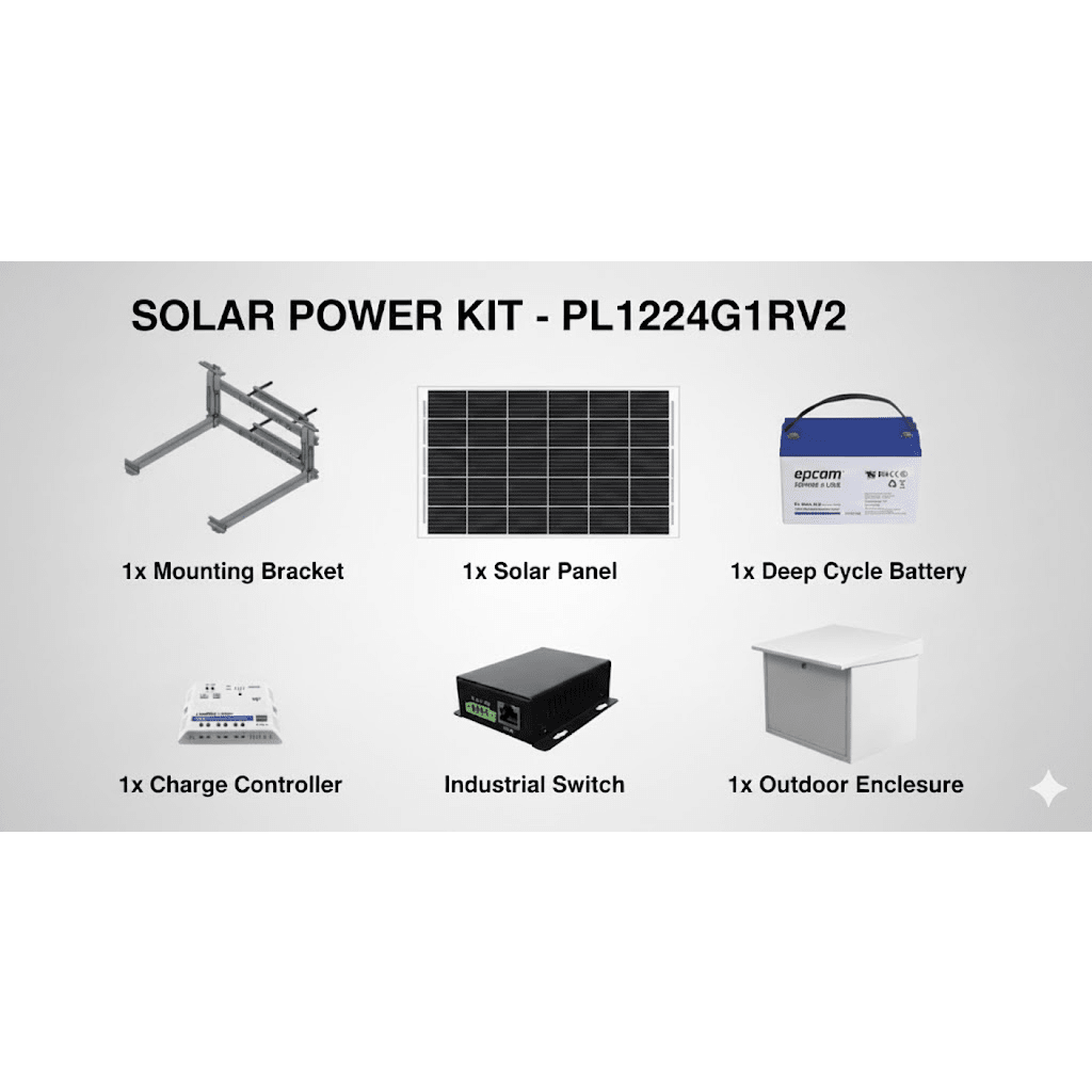 Kit Solar de 14 W con PoE Pasivo 24 Vcc para un radio de Ubiquiti airMAX o Cambium ePMP