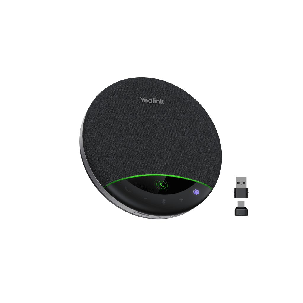 Yealink SP96, altavoz portátil con micrófono integrado, Bluetooth 5.3 con adaptador USB-C/A, alcance de captación de voz de 5 m, 26 horas de conversación, cancelación de ruido con IA.