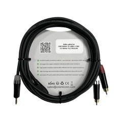 Cable 3.5mm a 2 RCA, conectores negros, con diferenciador de blanco y rojo en RCA MT380-RD - MT380-WH - MTP3C-BG, length 10m