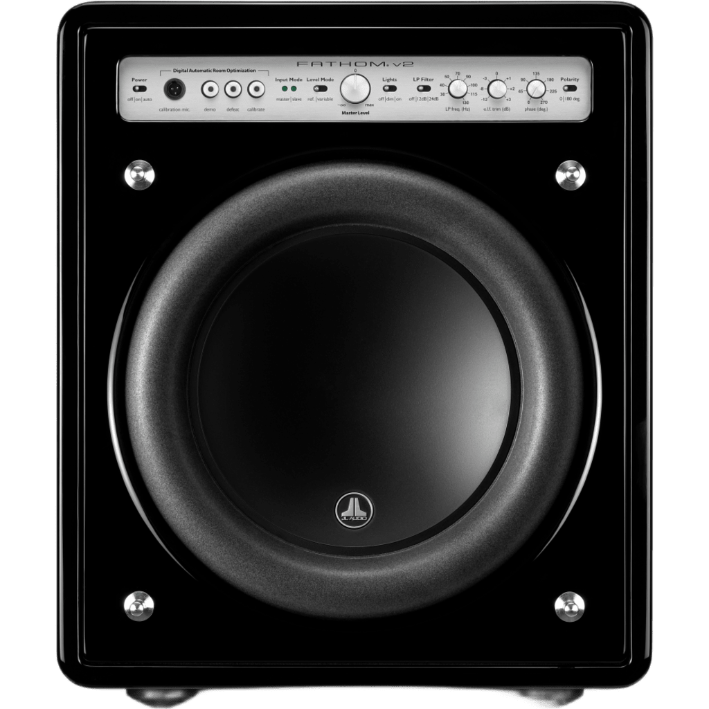 Subwoofer Fathom v2 con Amplificador Integrado / 10″ / 1100 W Short Term / 27-111 Hz (±1.5 dB) / Carcasa Sellada / Negro Brillante / D.A.R.O. / RCA y XLR / Rejillas Incluidas