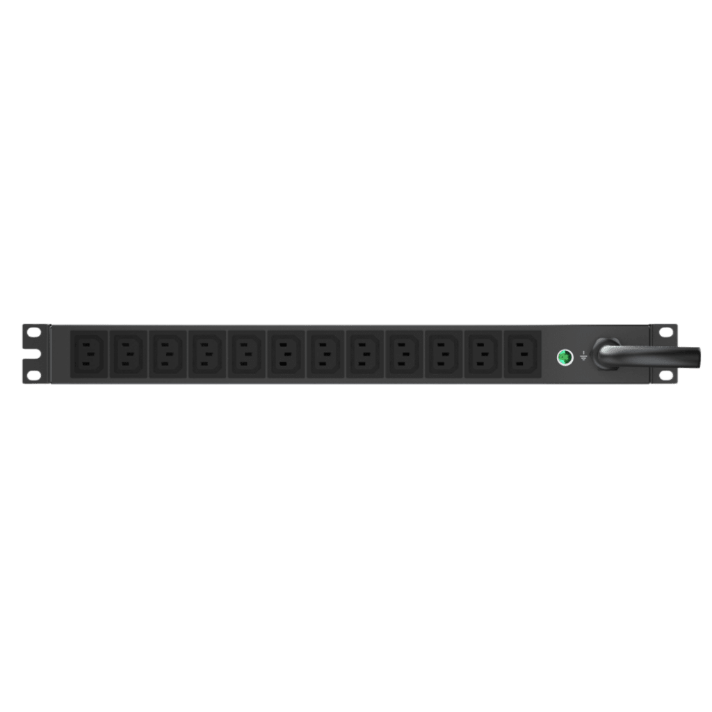 PDU ES2P Monitoreable (MI) para Distribución de Energía, Enchufe de Entrada NEMA L6-20P, Con 12 Salidas C13, Horizontal 19in, 120 Vca, 20 Amp, 1 UR