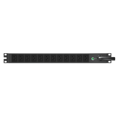 PDU ES2P Monitoreable (MI) para Distribución de Energía, Enchufe de Entrada NEMA L6-20P, Con 12 Salidas C13, Horizontal 19in, 120 Vca, 20 Amp, 1 UR