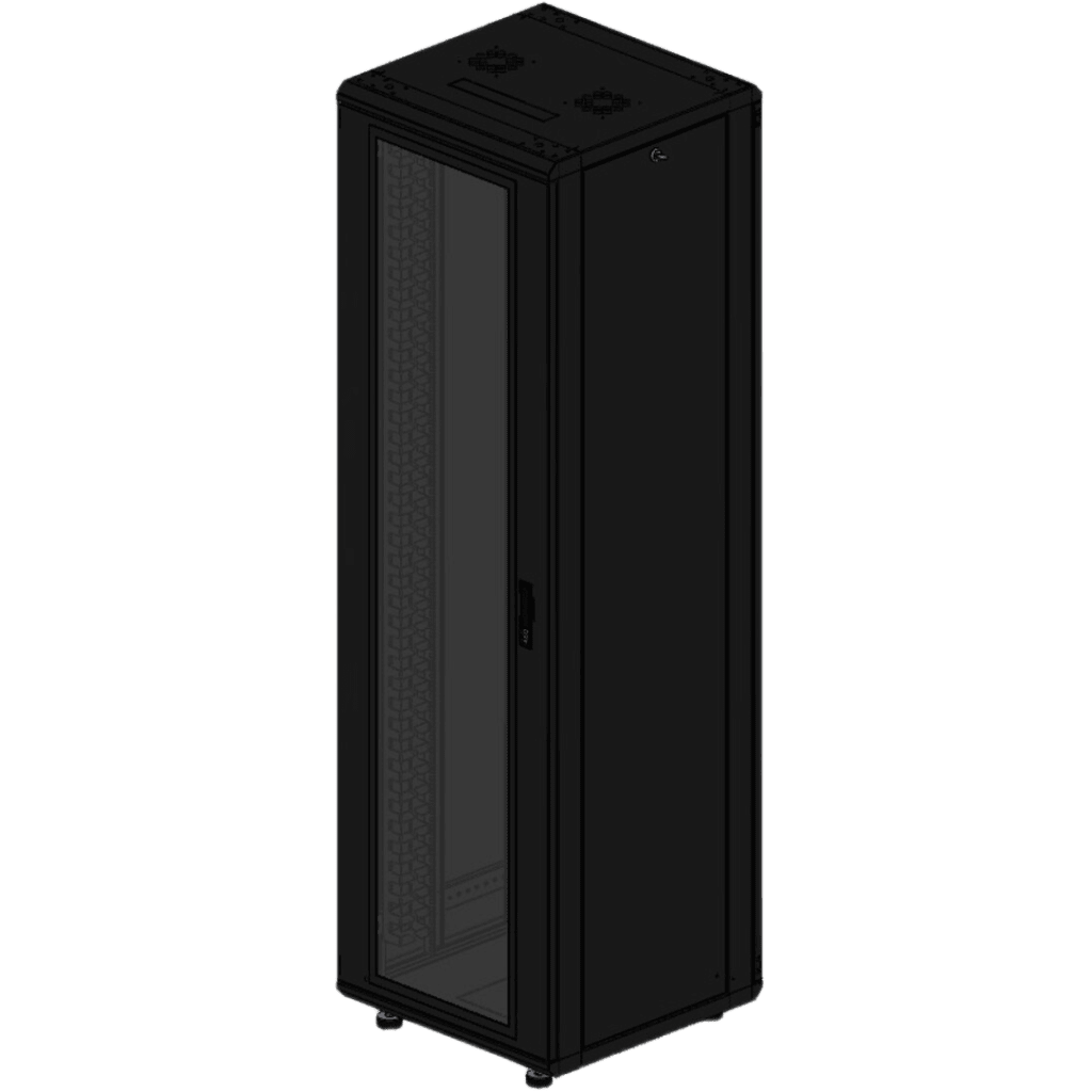 Gabinete rackeable de piso de 42U, compatible con estándar 19 pulgadas, equipado con puerta frontal de cristal para una mejor visibilidad y presentación profesional